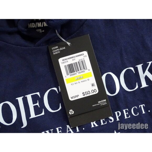 $50 UNDER ARMOUR PROJECT ROCK SLEEVELESS HOODIE 1382279-410 NAVY/HALOGEN BLUE M - Picture 5 of 5